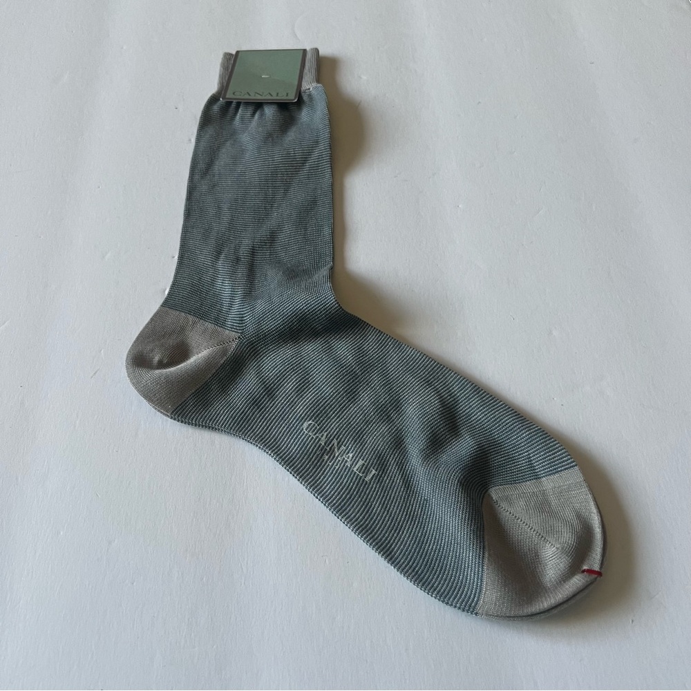 CANALI  MICROSTRIPE COTTON DRESS SOCKS BLUE AND GRAY SIZE MEDIUM SHOE 5-8 NWT